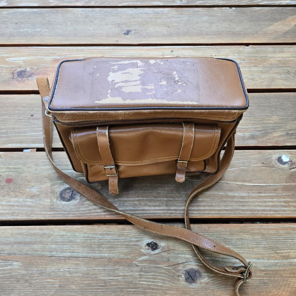 Vintage Perrin California Leather Camera Bag Brown Cowhide No. 605 - Mid Century - Picture 5 of 7
